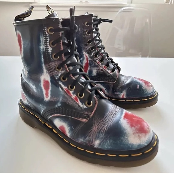 Vintage 90s Dr Martens Red & Blue Rub Off Combat Punk Boots Size 5 UK ENGLAND - Picture 2 of 11